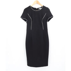 Boden Women's Marianna Ponte Sheath Dress Black W/White Trim Sz 10